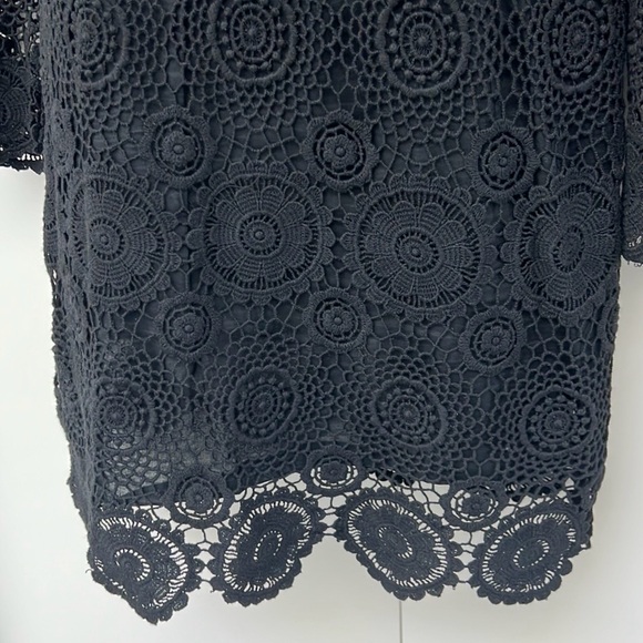 ZARA | Black Crochet Cotton Mini Scalloped Shift Dress - Picture 8 of 9